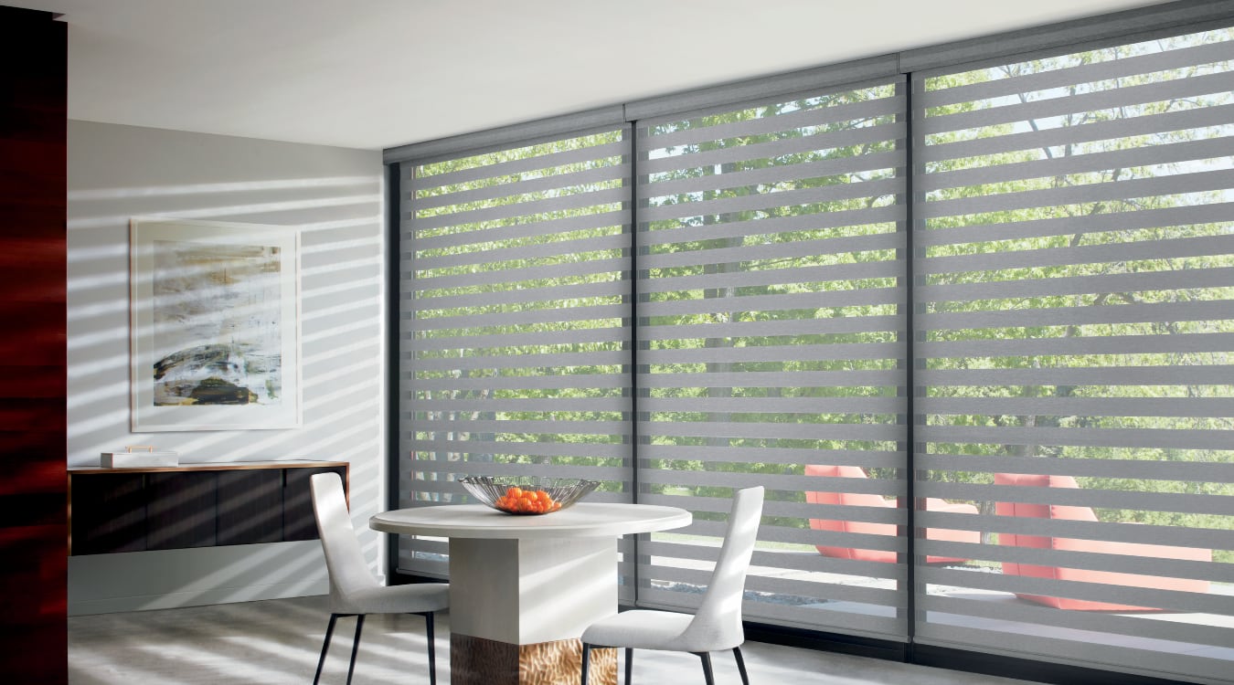 Zebra shades in a dining room